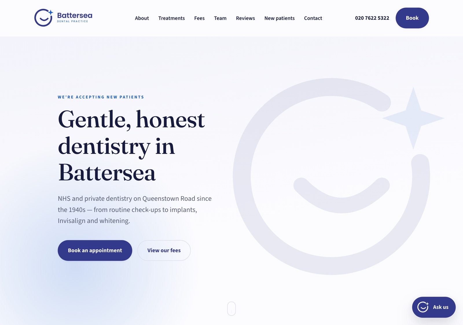 Home page of the Battersea Dental Practice site
